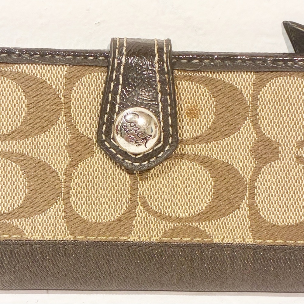 Coach Brown Signature Bifold Snap Wallet Y2K VTG Leather ID window 10 Card Slots - Picture 2 of 5